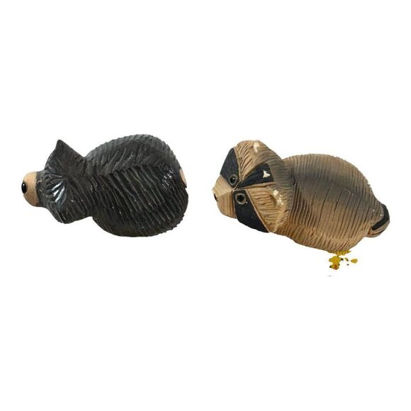 Artesiania Rinconada De Rosa Handcrafted Bear & Raccoon Wooden Figurines Set Lot - Picture 7 of 7